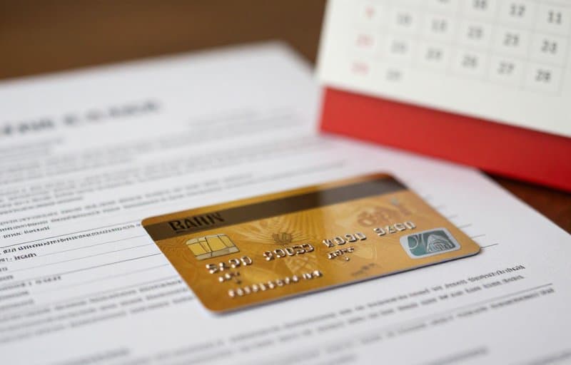 Una carta bancaria su un estratto conto stampato accanto a un calendario da tavolo, a rappresentare uno storno che può annullare una vendita su Google Play fino a 120 giorni dopo l'acquisto