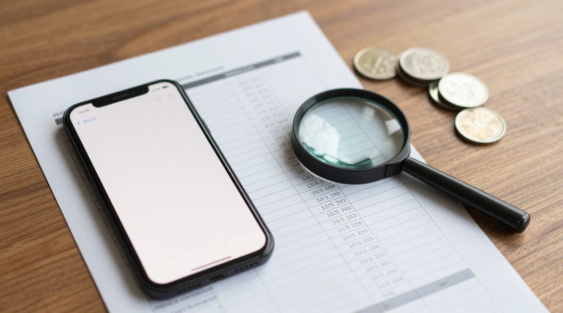 Bir akıllı telefon, kağıt bir işlem defteri ve bir büyütecin bulunduğu yukarıdan çekilmiş masa sahnesi; bir müşterinin App Store iade geçmişini Apple'ın Get Refund History uç noktasından çekmeyi gösteriyor