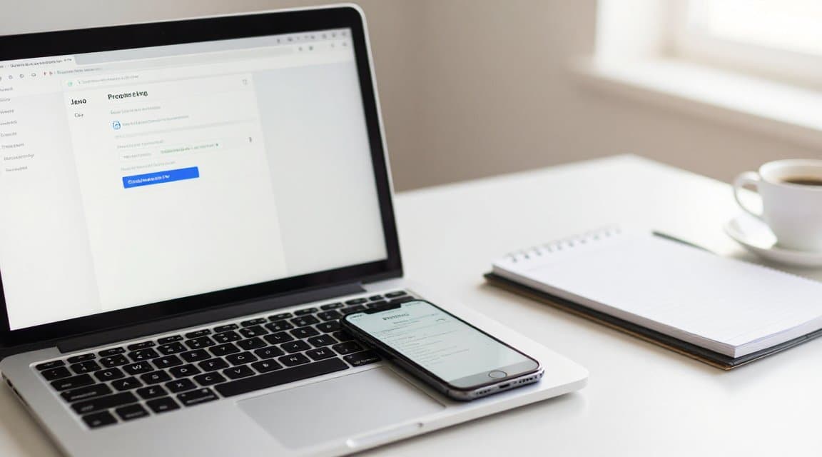 Een supportbureau met een inbox op de laptop en een iPhone met een aankoopbewijs, waar een App Store order-ID een gesprek over terugbetaling opent