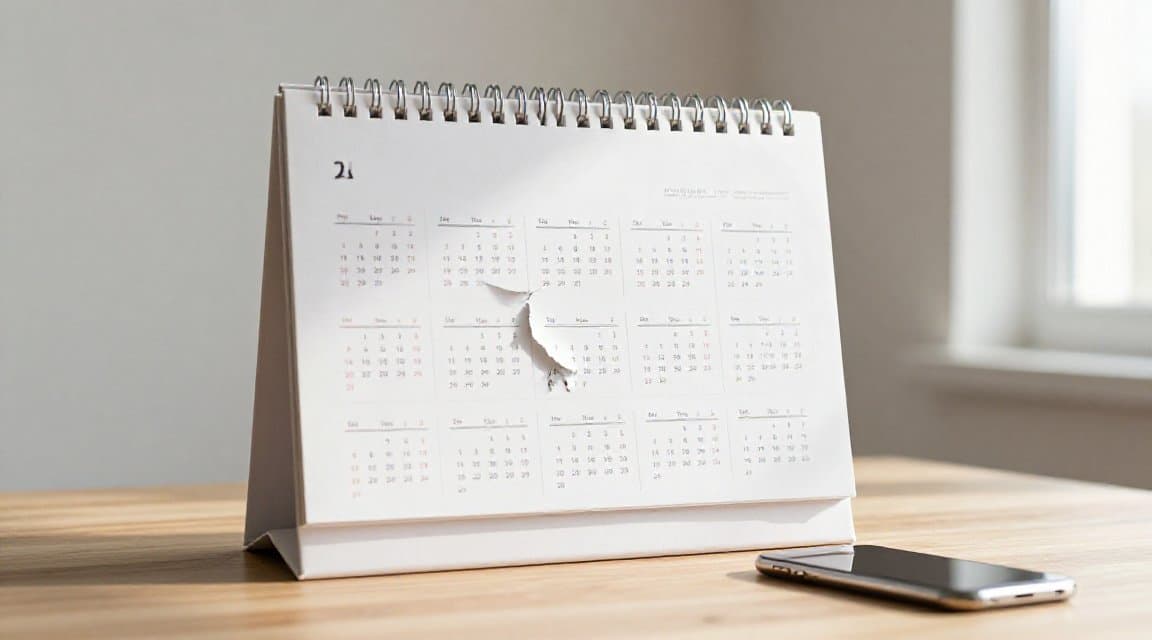 Ein Jahreswandkalender mit einem abgerissenen Monat neben einem Smartphone, als Bild für eine Erstattung bei einem Monatsabo mit 12-monatiger Bindung