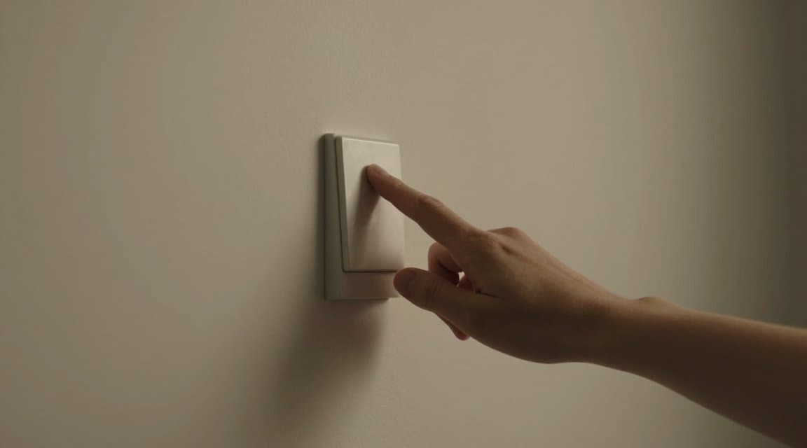A hand reaching to flip a single wall light switch, illustrating the one setting used to discontinue a subscription on each app store