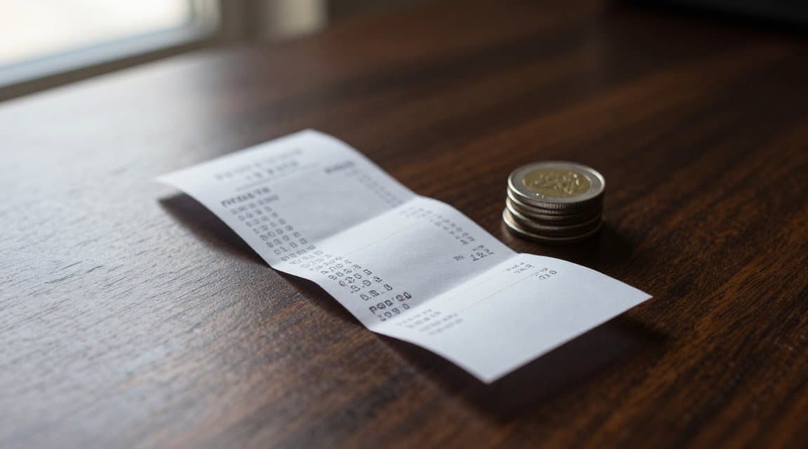 半分に破れた紙のレシートと、その横に小さく積まれた硬貨。Google Play での部分返金を表しています